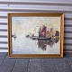 Skibsmaleri med 
motiv af 
sejlskibe 
reflekteret i 
vandoverflade
Kunstner K E 
Hassingboe
Olie ...