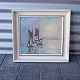 Skibsmaleri med 
motiv af to 
fiskerbåde på 
hav
Kunstner H. 
Stensboe
Olie på 
lærred. ...