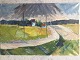 Arnold William 
Pedersen 
(1912-89):
Vej gennem 
landskab med 
kirke.
Olie på 
lærred.
Sign.: ...