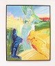 Oliemaleri på 
lærred i stærke 
farver af den 
dansk kunster 
Åse Højer, f. 
1952. Maleriet 
er med en ...
