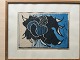 Harald Reinhold 
(1911-96):
Abstraktion i 
blåt og sort.
Fravetræsnit 
på papir.
Sign.: ...