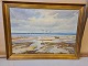 Maleri af 
strand med båd 
fra 1950erne.
H 81cm B 110cm