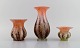 Karl Wiedmann for WMF. Three Ikora vases in mouth blown art glass. Germany, 
1930s.
