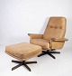 Armchair & stool - Light grain leather - Rosewood frame - Danish design - 1960