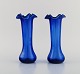 Two vases in blue mouth blown art glass. 20th century.
