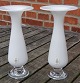 Holmegaard glass art. Balustra vases/candlesticks 
of milk white glass 22.5cms