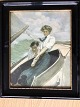 Clarence F. Underwood (1871-1921):Ungt par i båd "Skipper & Mate".Offset tryk på ...
