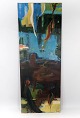 Højt oliemaleri 
på lærred i 
mørke farver af 
den dansk 
kunster Åse 
Højer, f. 1952.
200 x 75 x 2 
cm.