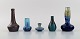 Fem belgiske 
miniature vaser 
i glaseret 
keramik. Midt 
1900-tallet.
Største måler: 
13 x 7,8 ...
