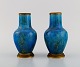 Paul Milet (1870-1930) for Sevres, Frankrig. To vaser i glaseret keramik med 
messingmonteringer. Smuk glasur i lyse blå nuancer. 1920