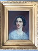 Ubekendt 
kunstner (19 
årh):
Portræt af 
ung, sorthåret 
kvinde med 
florlet slør 
monteret med 
...