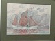 Poul Hansen (20/21 årh):Sejlskib på vandet 2014.Akvarel på papir.Sign.: Poul Hansen ...