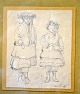 Hansen, Carl Christian Constantin (1804 - 1880) Danmark: Et par piger med blomsterkrans i håret. ...
