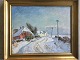 Niels Holbak 
(1884-1954):
Vej gennem 
landsby - 
vinter.
Olie på 
lærred.
Sign.: N. ...