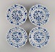 Fire Meissen Løgmønstret dybe tallerkener i håndmalet porcelæn. Tidligt 
1900-tallet.

