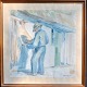 Løndal, Eilar (1887 - 1971) Danmark: Fisker med sit garn. Akvarel. Signeret. 41 x 40 cm. ...