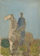 Pär Lindblad (1907-1981), Swedish artist. Oil on canvas. Man on horseback. 
Mid-20th century.
