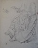 Tornøe, Wentzel (1844 - 1907) Danmark: Skitse - en italiensk kvinde syr. Bly på papir. Verso ...