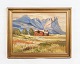 Oliemaleri malet på træplade med motiv af bondehus fra år 1930'erne. Står i meget fin brugt ...