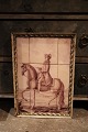 Gammelt billede af Herre til hest , håndmalet  på kakler og indrammet i gammel ramme med patina. ...