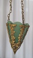 6 sidet entre hængelampe i bronze med grønt glas, ca. 1880 - 1900. H.: 25 cm. Dia: 16 cm. Højde ...