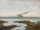 Mark Osman 
Curtis 
(1879-1959):
Flyvende ænder 
over sø.
Olie på 
lærred.
Sign.: 
Koefod-Hansen 
...