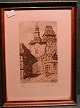 Litografi af H.Kruuse "Parti fra Rothenburg ob der Tauber", Tyskland. Nummer 67/100.Mål: ...