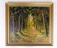 Oliemaleri på lærredet med motiv af skov malet af P. Janick fra omkring 1930'erne. Mål i cm: ...