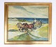 Oliemaleri på lærredet med motiv af heste med vogn signeret ÅS. Malet af Aage Strand, Kunstmaler ...