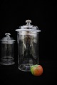 Antique French candy glass "pot á bonbon" in mouth blown glass with lid and fine knob. H:36cm. Dia:18cm. ...