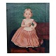 Maleri, olie på lærred, forestillende en pige i kjole med æble. Danmark omkring 1860. ...
