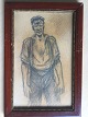 Eigil Petersen (1875-1917):Arbejdsmand med åbentstående skjorte.Kul/bly på papir.Sign.: ...