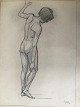 Robert Büchtger (1862-1951):Studie af nøgen pige.Kul på papir.Sign.: RBUden ...