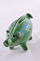 Fin gammel sparegris fra Gouda Holland. Keramik grøn glaseret gris, længde 19 cm. højde 8 cm. ...