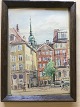 Kai Molter (1903-77):Gadeparti fra København med Helligåndskirken i baggrunden 1959.Tusch og ...