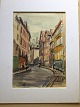 Kai Molter (1903-77):Gadeparti fra København 1961.Akvarel/pen på papir.Sign.: K. Molter ...