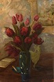 Boris Krilov (1891-1977) russisk kunstner. Olie på lærred. Stilleben med røde tulipaner. ...