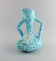 Yvan Borty for Vallauris. Modernistisk vase i glaseret stentøj. Smuk glasur i turkis nuancer og ...