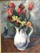 Ingeborg Bentine Debois (1897-1970):Kande med tulipaner, påskeliljer m.fl. 1939.Olie på ...