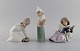 Lladro, Spanien. Tre porcelænsfigurer. 1970/80'erne. Største måler: 15 x 14 cm.I flot ...