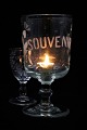 STORT antikt fransk mundblæst Souvenir glas med skrift "Souvenir" (Minde) og blomster motiver ...
