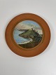 Håndmalet terracotta-platte med maleri af Hammershus på Bornholm, antageligt fra P. Ipsens Enke, ...