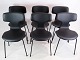 Sæt af seks Spisestuestole t-stolen, model 3103, designet af Arne Jacobsen med sort læder og ...