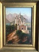 Ubekendt kunstner (19 årh):Slottet Neuschwanstein i Tyskland.Olietryk og olie på ...