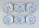 Seks antikke Meissen Løgmønstret frokosttallerkener i håndmalet porcelæn.Tidlig ...