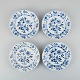 Fire små antikke Meissen Løgmønstret frokosttallerkener i håndmalet porcelæn.Tidlig ...