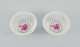 Herend pink Chinese Bouquet, to små skåle med fletværk i håndmalet porcelæn.Største måler D ...