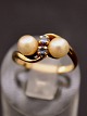 14 karat guld ring størrelse 53 med ægte perler og små aquamariner fra hofjuveler B Hertz ...