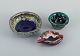 Vallauris, 
Frankrig, tre 
keramikskåle i 
farvestrålende 
glasurer.
1960/70’erne.
Usigneret.
I ...