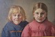 Helga Ancher: Maleri Olie på lærred. To piger i blå og rød kjole Signeret H.A. 
ca 47 x 65 cm 1918